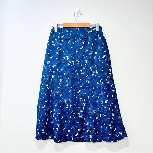 ÉMOTIONS EXCLUSIF Vintage Blue floral high-waist midi skirt | Retro feminine * - Picture 1 of 8